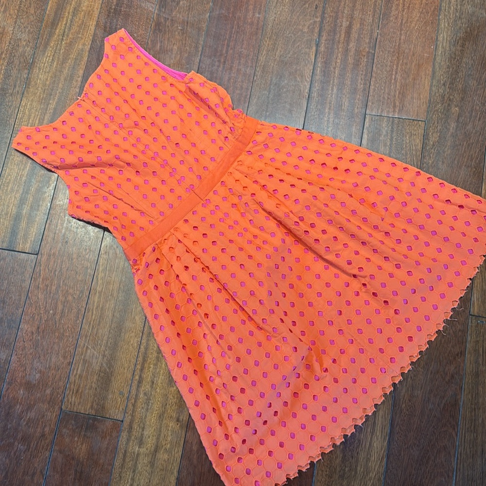 LOFT Orange Eyelet Midi Dress with Pink Underlay - Picture 4 of 4